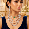 American Diamond Layered Necklace Set with Earrings | Emerald Green Stone Bridal Jewellery | Luxury Party Wear Necklace SKU : 9NK-1115-GU-46.43