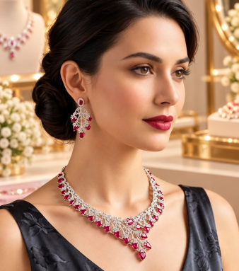 Premium American Diamond CZ Necklace Set for Women | Luxury Bridal Wedding Jewellery Set | Party Wear Crystal Necklace & Earrings SKU : 19NK-1990-OP-17.49
