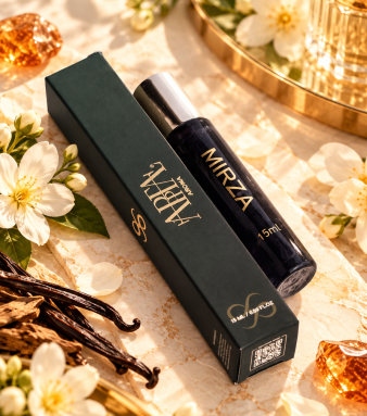 Mirza Perfume (A Luxurious Blend of Oud, Saffron, Amber, Rose, Musk, and Cedarwood) Mirza 15ml brings together rich oud and warm saffron, unfolding into an elegant heart of amber and rose, finished with the sensual depth of musk and cedarwood. With the same fragrance concentration as the 100ml bottle, it delivers the complete luxurious scent in a compact size, perfect for everyday wear or travel.
