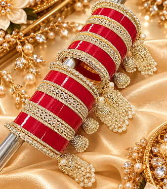 Full Bridal Choora Set With Jhumar & Kundan | Stone & Moti Bridal Bangles Set For Women | Indian Wedding Jewellery SKU : BK-MTL-A012