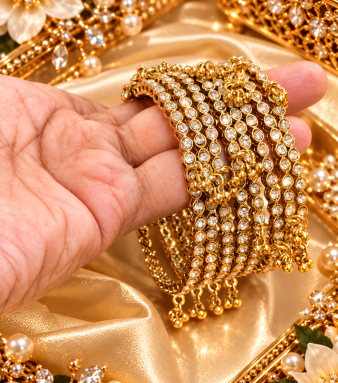 New Mehndi Polish Kashmiri Bangles With AD Diamond | 8 Pc Indian Bangles Set For Women | Traditional Wedding Jewellery SKU : IBT-MTL-A053