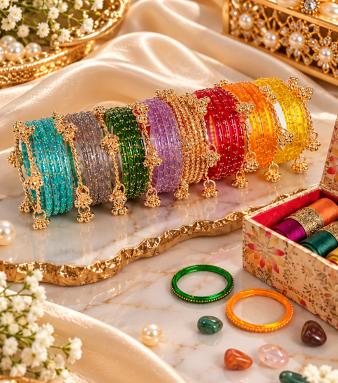 Indian New Kashmiri Ghunghroo Bangles with Raindrop Design | Bridal Bangle Set | 8 Color Set Traditional Indian Jewellery Bangles Set