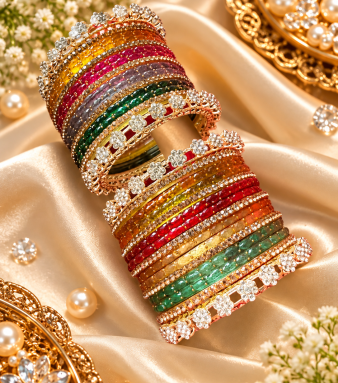 Ships in 5 working day(s) New Kashmiri Ghunghroo Bangles Set | 8 Color Combo Bridal Bangles | Flower Design Traditional Jewellery for Women SKU : CH-002-OP-08.50