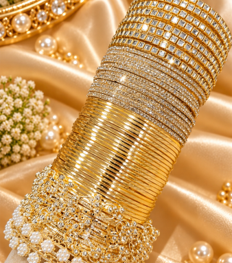 Kashmiri Love Combo Box Bangles Set | Moti Kada, Ghungroo Bangles, Kundan & Golden Shadow Bangles | 2 Dozen Steel Metal Bangles | Bridal & Festive Jewellery Set