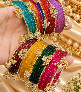 Ships in 5 working day(s) Indian New Kashmiri Ghunghroo Bangles with Flower Design | Bridal Bangle Set | Traditional Indian Jewellery Bangles Set SKU : BK-0657-OP-09.50
