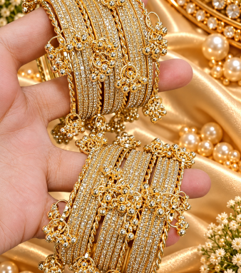 Ships in 5 working day(s) Indian Kashmiri Bangles, Shadow Stone Bangles, Ghungru Bangles, Bridal Bangles Set, Wedding Bangles, Traditional Indian Jewellery SKU : BK-0652-OP-07.50