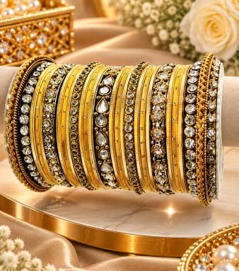 Gold Bangles Set with Stone Work Kadas, Traditional Indian Bridal Wedding Jewelry for Women SKU : ICLE15225