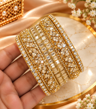 Bridal Pearl Gold Plated Bangles Set - Weddings Jewellery SKU : libasaa00530