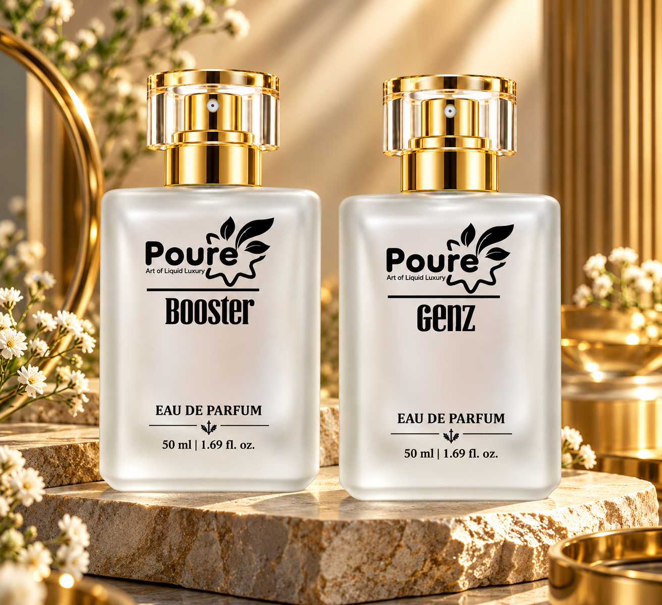 Ships in 5 working day(s) COMBO (Specially For GYMS Pack of 2) Poure GenZ + Booster Perfume Combo Box (Specially for GYMS, Warm Spices, Vanilla & Leather) 50 ml Each Poure GenZ is a bold, energizing fragrance featuring warm spices, creamy vanilla, and rich leather accords. Crafted for an active lifestyle, it delivers a confident, refined scent that keeps you feeling fresh and ready to take on the day. Poure Booster is an invigorating blend of sparkling citrus, warm spices, and earthy patchouli. Designed for an active lifestyle, it delivers a bold, refreshing scent that keeps you feeling confident and energized throughout your workout and beyond. Pack: 50ml + 50ml Combo Box SKU : Fra-01-100-26