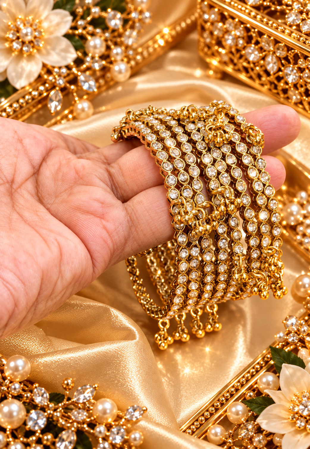 New Mehndi Polish Kashmiri Bangles With AD Diamond | 8 Pc Indian Bangles Set For Women | Traditional Wedding Jewellery SKU : IBT-MTL-A053