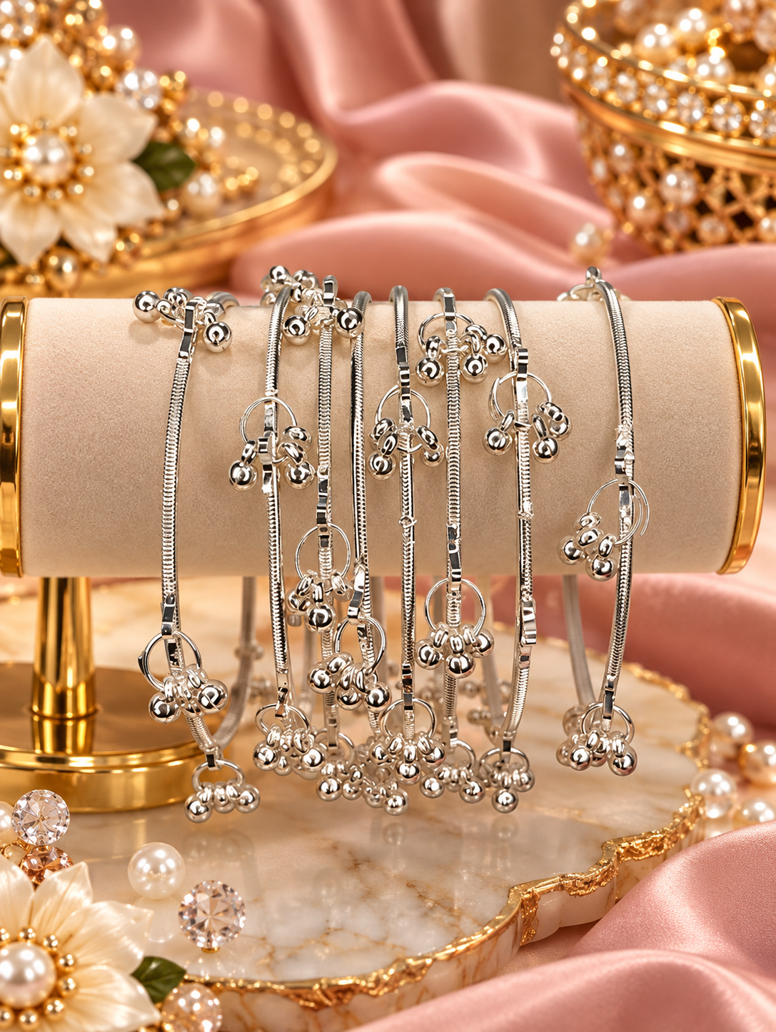 Silver Kashmiri Ghungru Bangles Set with 8 PCS | Indian Jewellery Bridal Bangle Set | Traditional Indian Bangles Set for Wedding & Festive Wear SKU : STK-001-OP-Silver 10001
