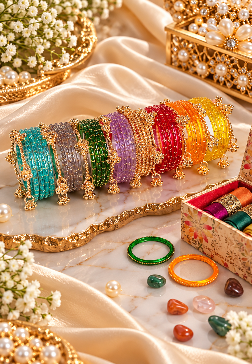 Indian New Kashmiri Ghunghroo Bangles with Raindrop Design | Bridal Bangle Set | 8 Color Set Traditional Indian Jewellery Bangles Set