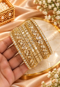 Bridal Pearl Gold Plated Bangles Set - Weddings JewellerySKU : libasaa00530