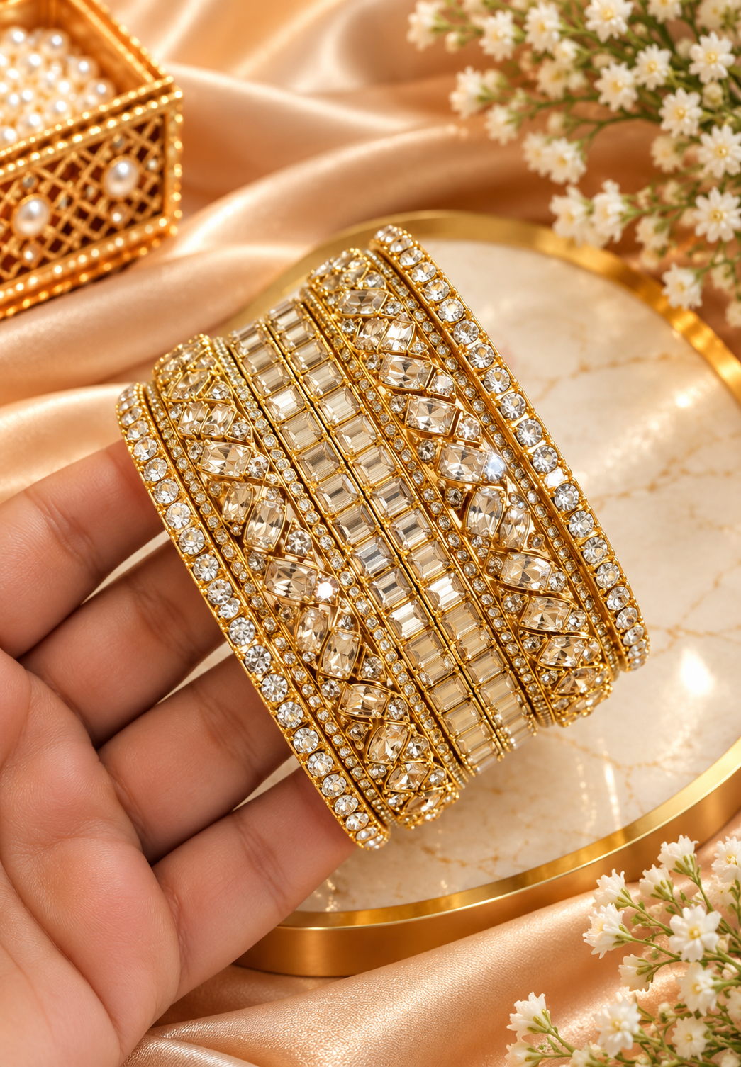Bridal Pearl Gold Plated Bangles Set - Weddings Jewellery SKU : libasaa00530