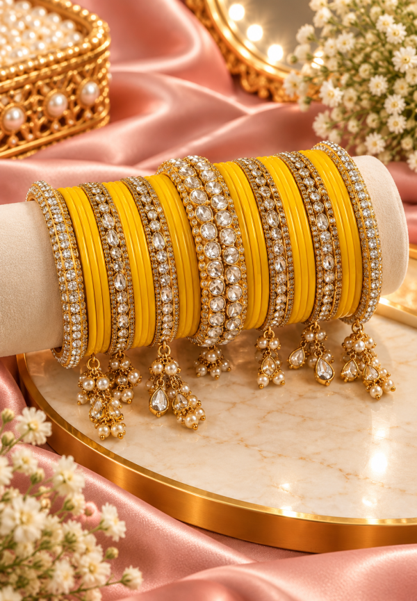 Pakistani Pearl Pacheli Bangle Kada Set, Indian Chura Set, Bridal Chura, Weddings Jewelry Set, Kada Set, Bridal Bangle SKU : libasaa00596